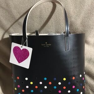 GUC Kate Spade Black Tote with Multi Colorful Dot Tote